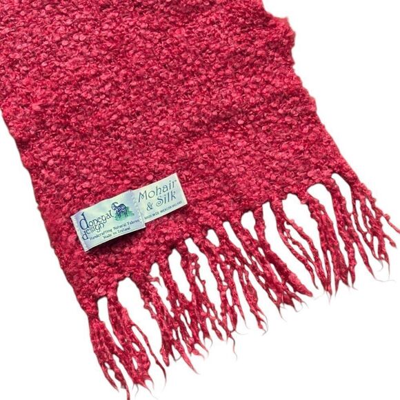 VTG DONEGAL DESIGN IRELAND Mohair Silk Wool Fringe Scarf VINTAGE Nubby Knit Pink - Picture 3 of 11